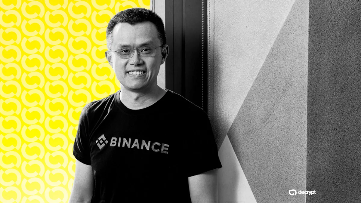 Логотип Binance на фоне цифровых финансовых данных