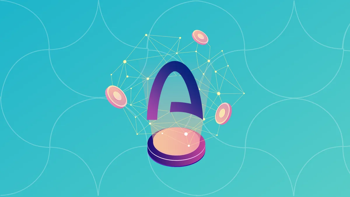 Логотип блокчейна Arc от Circle на фоне цифровой технологии