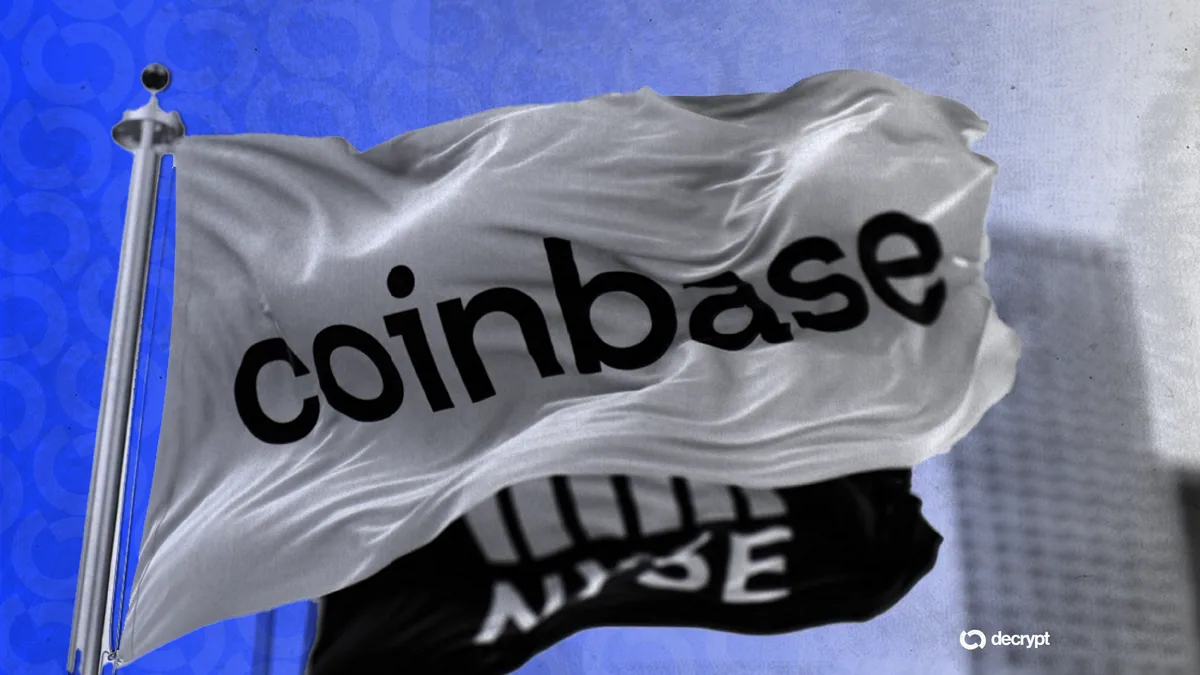 Логотип Coinbase на фоне графиков акций Apple, Tesla и Nvidia