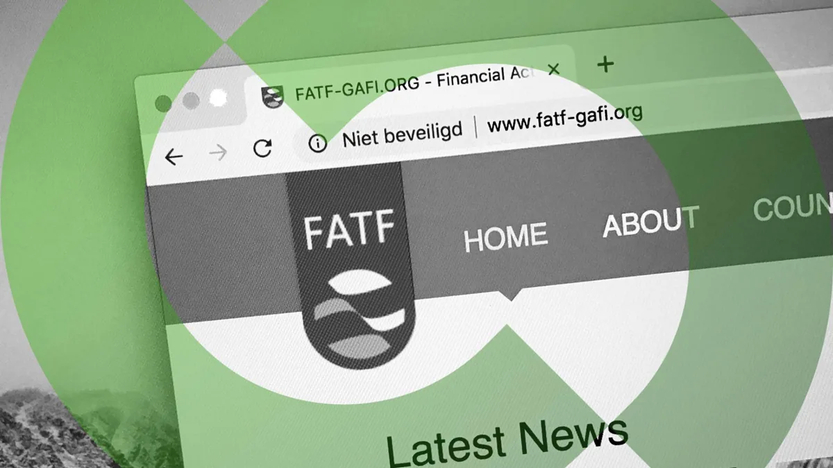 Иллюстрация с символами DeFi и регуляторными знаками контроля