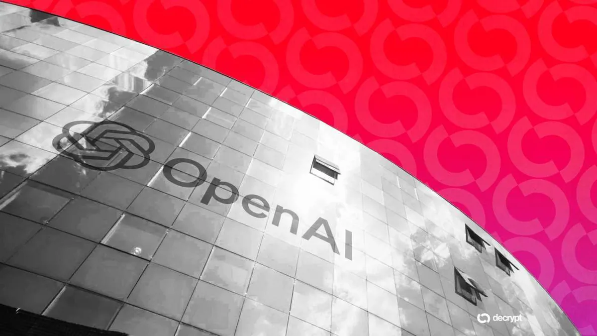 Логотип OpenAI на фоне изображений молекул и лабораторного оборудования