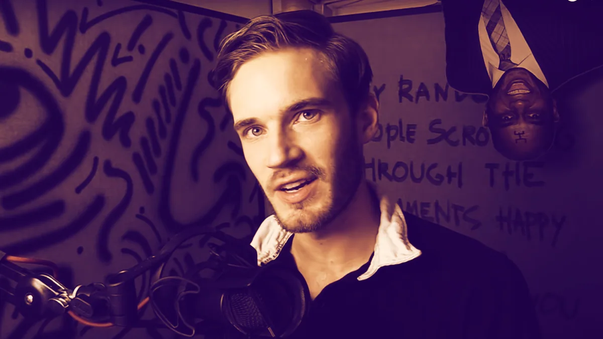PewDiePie на фоне диаграммы нейросетевой модели