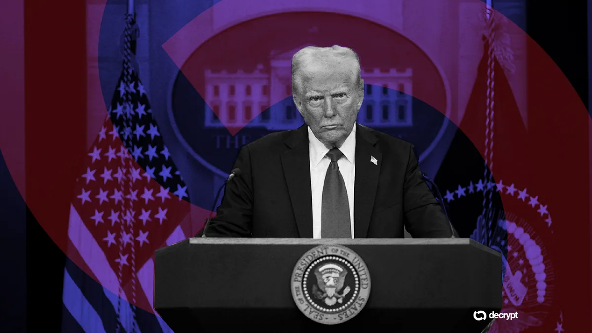 Иллюстрация с логотипами криптовалют и силуэтом Дональда Трампа